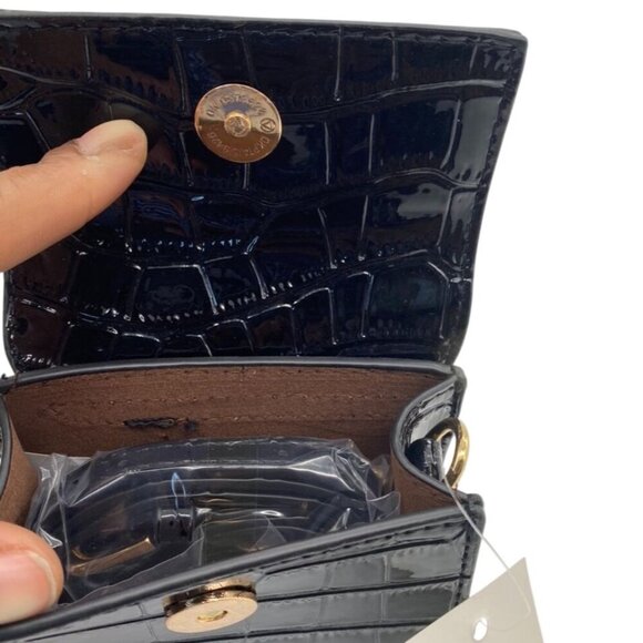 Mini Black Croc Embossed Polyurethane Leather Convertible Shoulder & Handbag - Picture 3 of 4